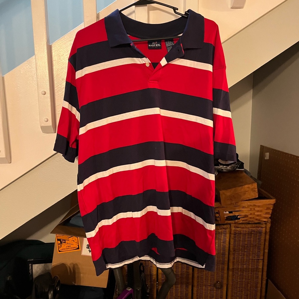 Bugle Boy Red and Blue Striped Short Sleeve Shirt